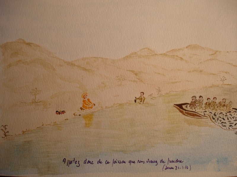 Apparition au bord du Lac. © Emmanuel d'Hérouville Aquarelle, 21x28cm 