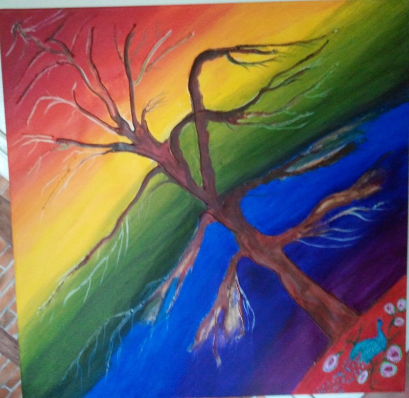 Vie. © Christine Langlois Peinture sur toile de lin, acryliques et encre, 116x89, 