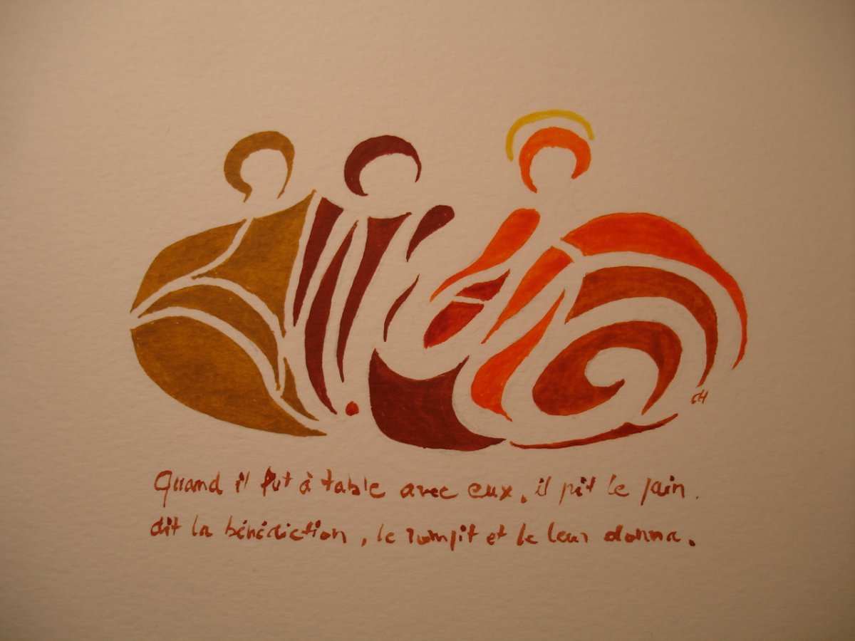 Les pélerins d'Emmaüs. © Emmanuel d'Hérouville Aquarelle, 21x29,7cm 